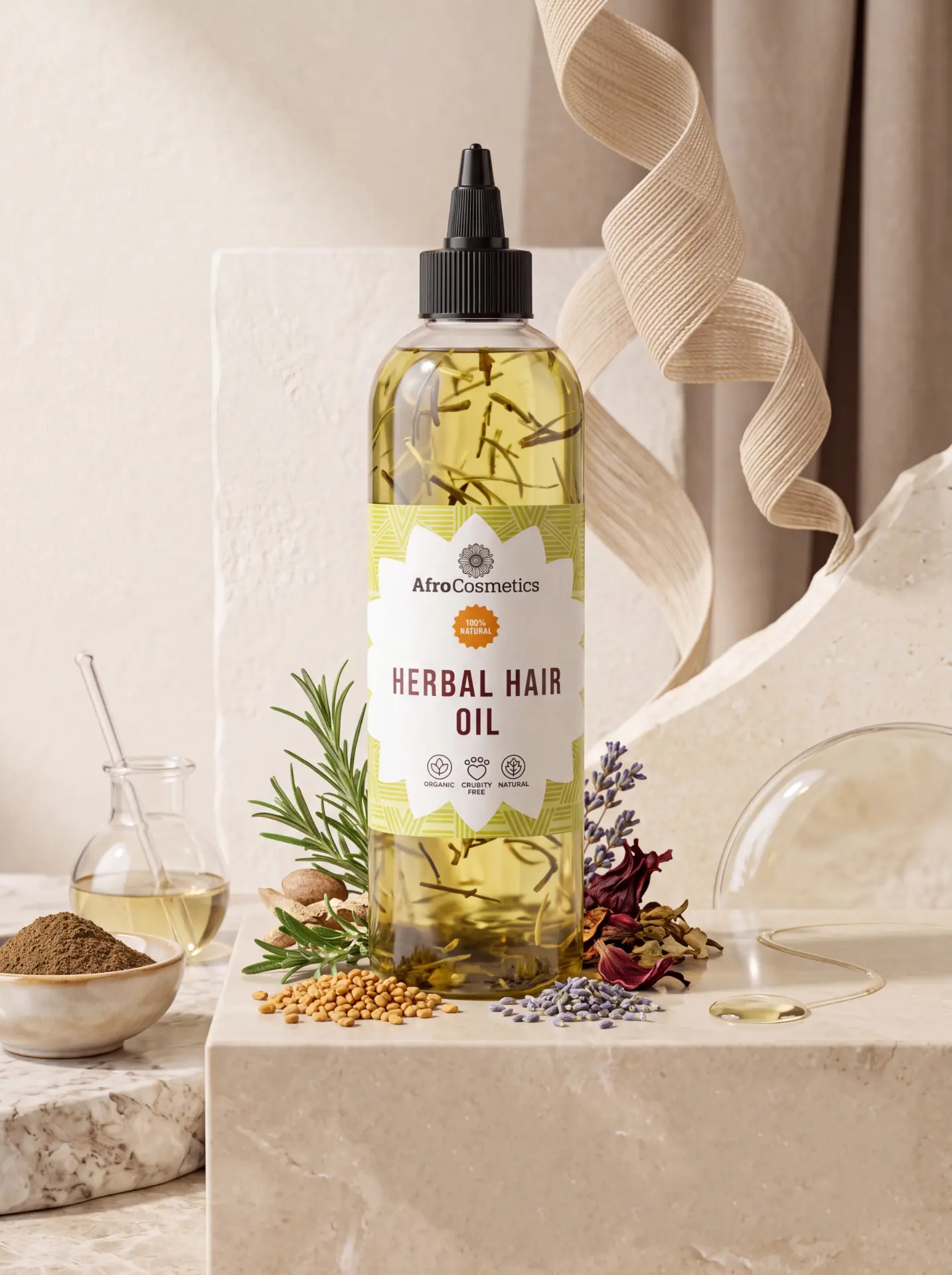 Woman applying Jamaican Miracle Grow Herbal Hair Oil to her scalp